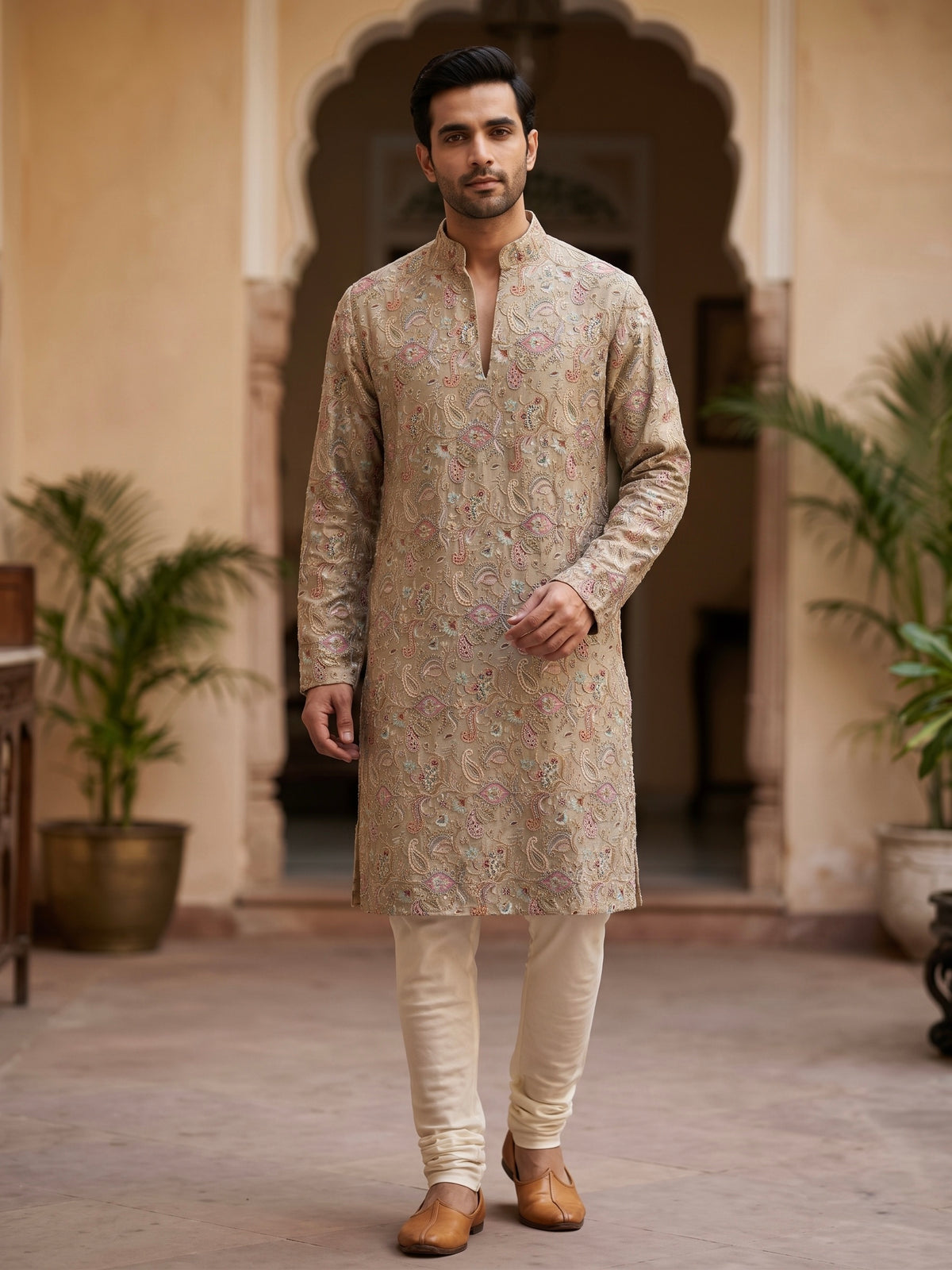 Men's Royal Elegance Embroidered kurtha and bottom