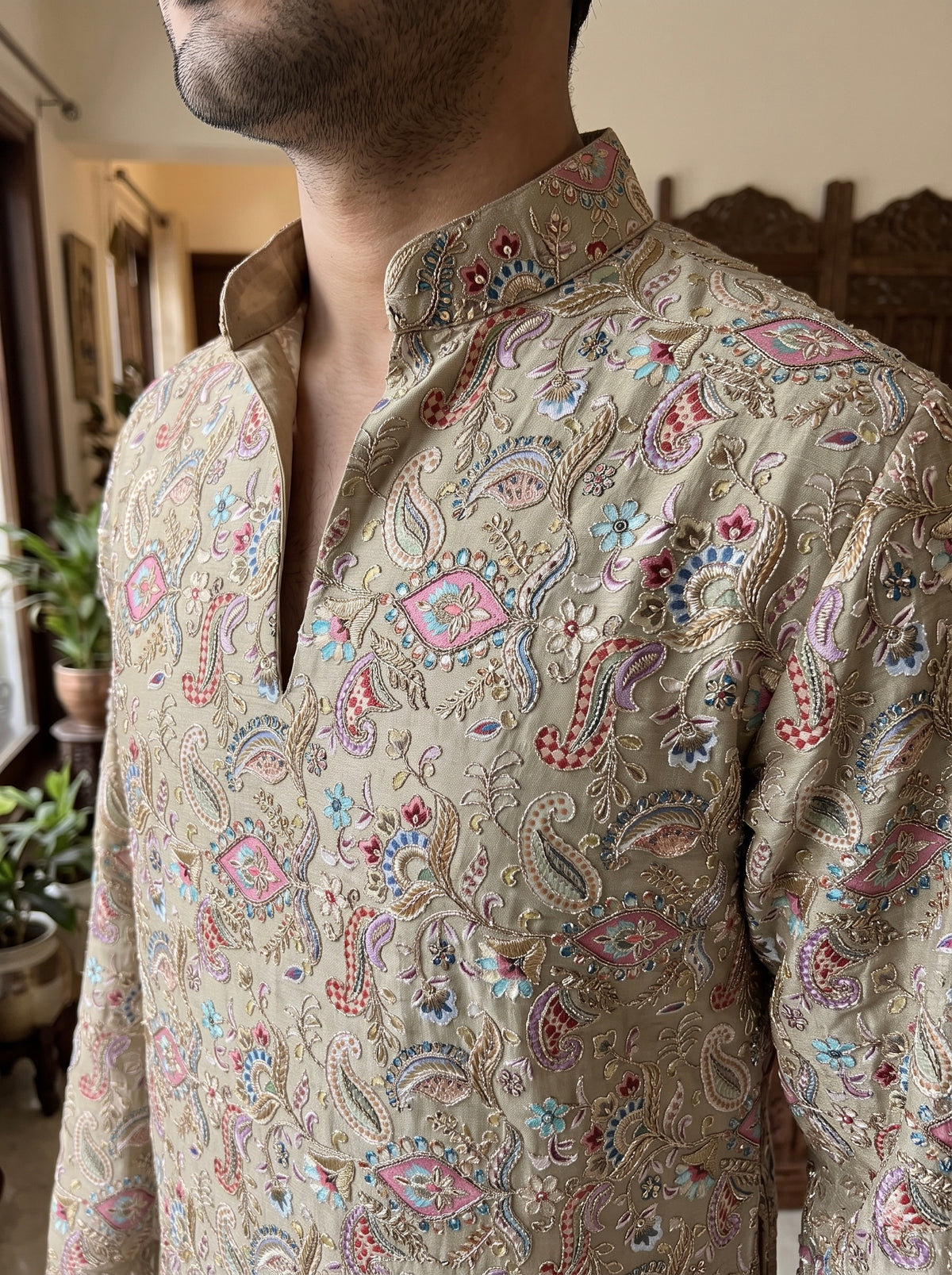 Men's Royal Elegance Embroidered kurtha and bottom