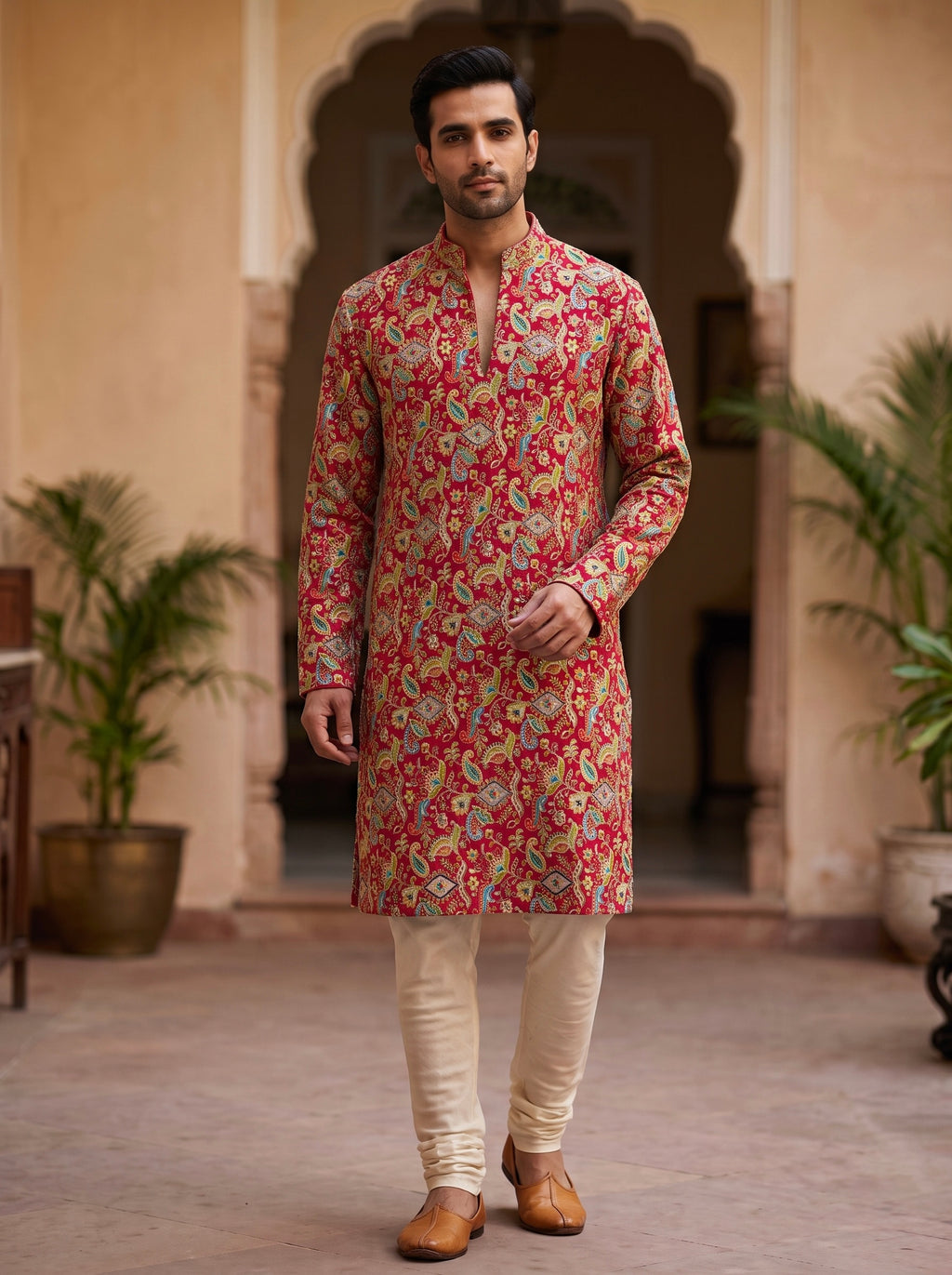 Men's Royal Elegance Embroidered Kurtha and Chudidar