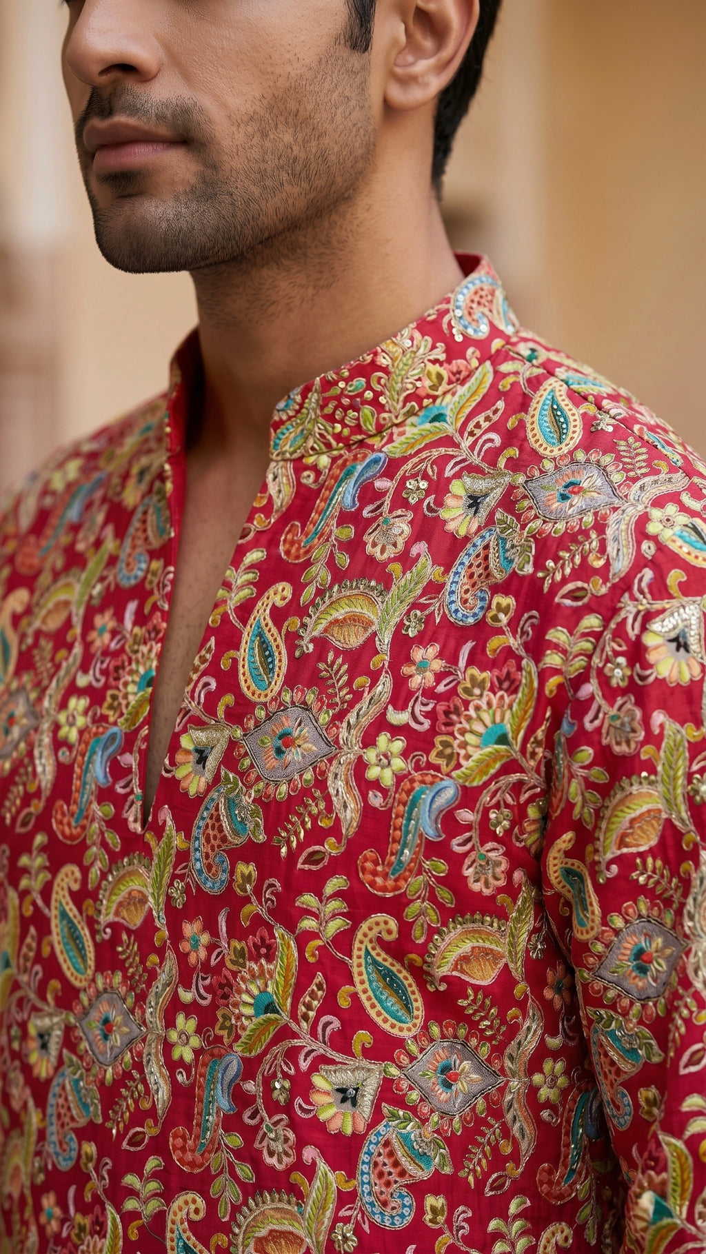 Men's Royal Elegance Embroidered Kurtha and Chudidar