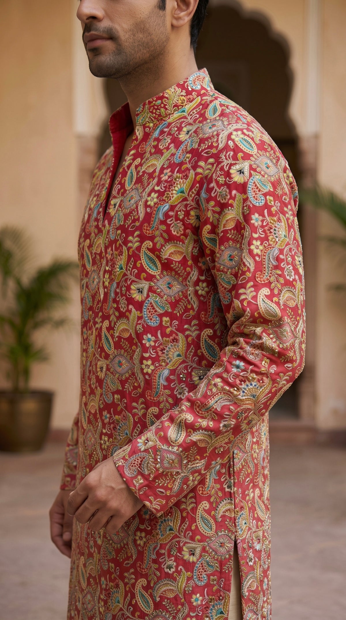 Men's Royal Elegance Embroidered Kurtha and Chudidar