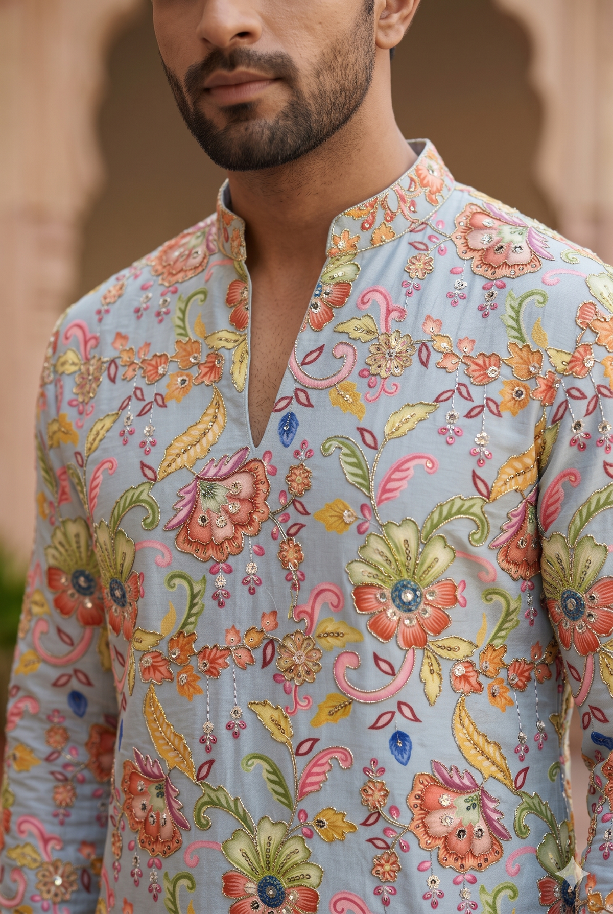 Men's Royal Elegance Embroidered kurtha and bottom