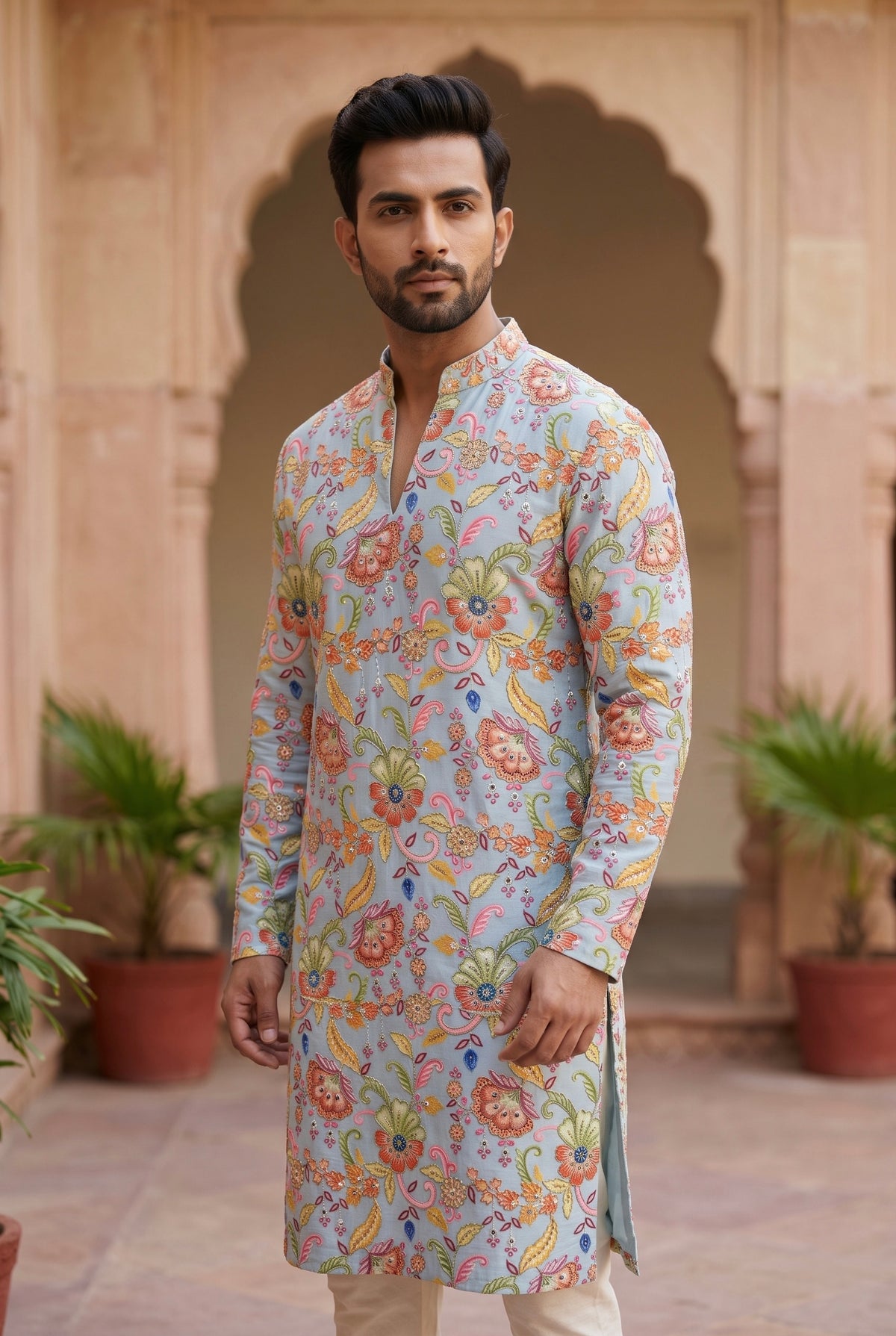 Men's Royal Elegance Embroidered kurtha and bottom